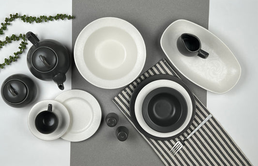 Bonsai White And Black Color Design Dinner Set (45 pieces)