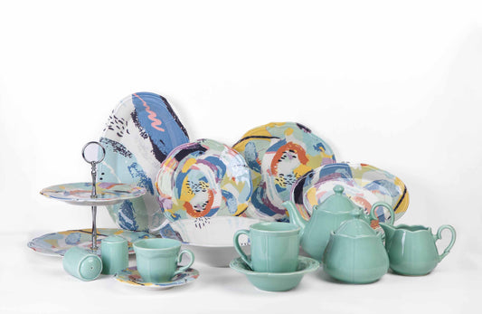 Fulya with Turquoise Design Dinner Set (53 pieces)
