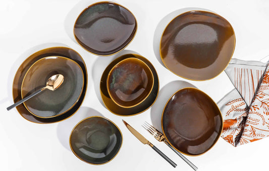 Reactive Glaze Brown Dinner Set (24 pieces)