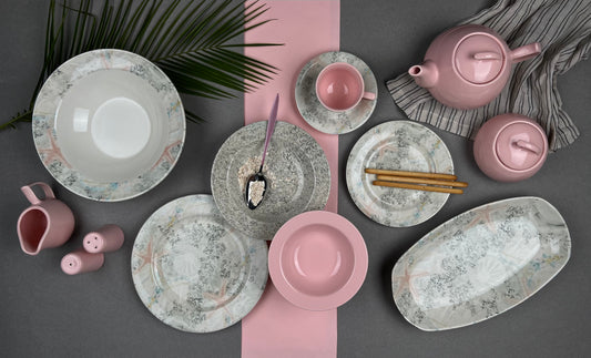 Bonsai Pink marble Design Dinner Set (45 pieces)
